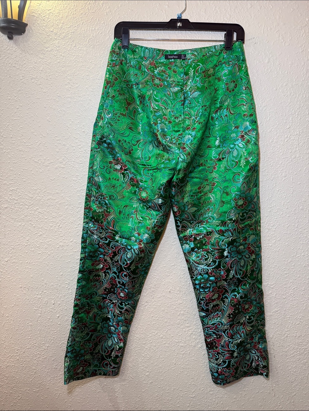 Boohoo Emerald Green Paisley Satin Dress Pants